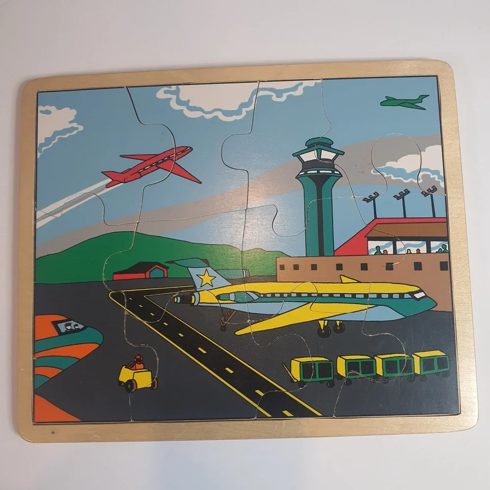 Wooden Airport Tray Puzzle 12 Piece Airplane Control Tower‎ Scene Jigsaw Learn